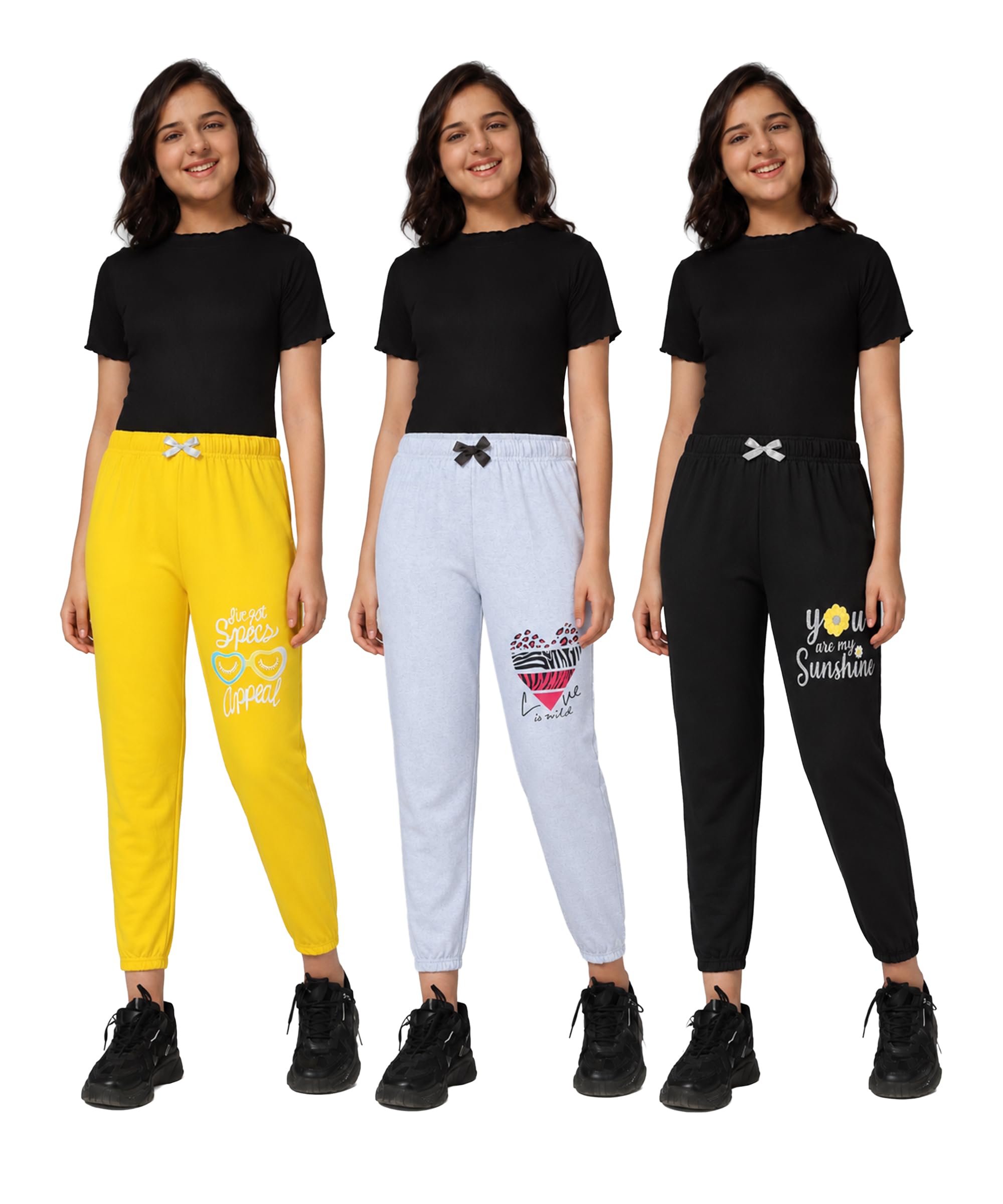 KYDA KIDS® 100% dziewczęce bawełniane spodnie dresowe z nadrukiem (3 sztuki)