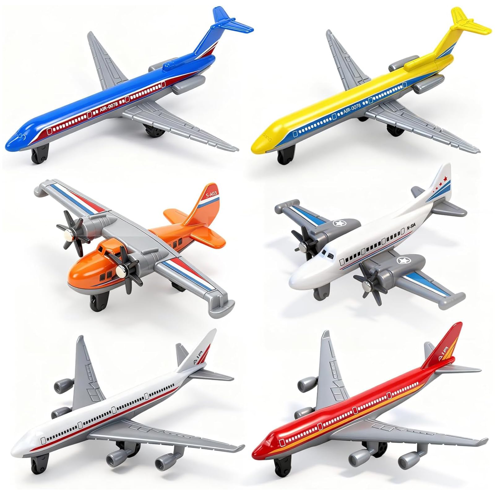 ZPSCXQ Aeroplane Toys, 6 Pcs Diecast Airplane Set for Imaginative Play, Educational Aviation Themed Gifts for Boys and Girls Aged 3-12, Plane Toys for Kids Boys Toy Girls Birthday Cake Gift