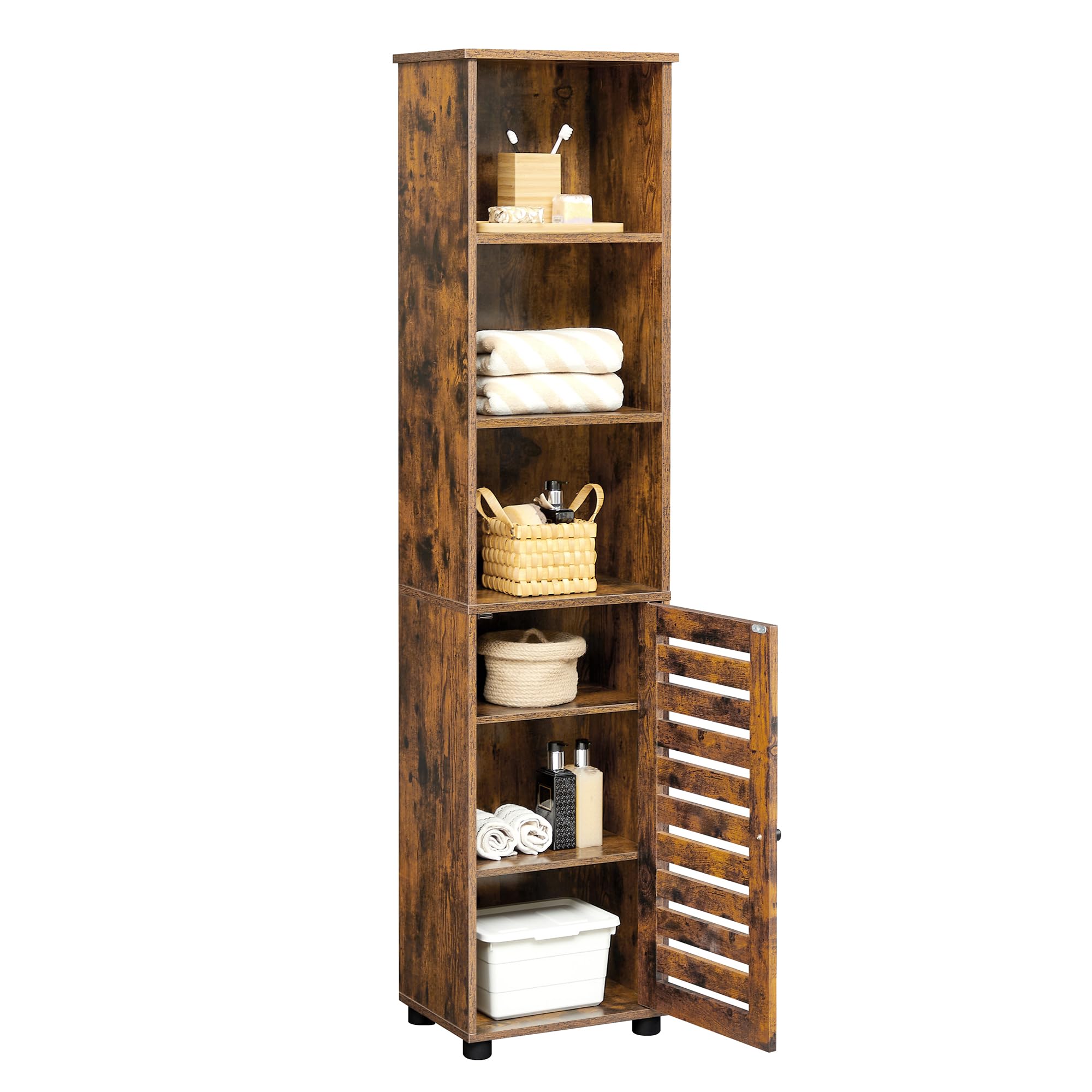 VASAGLE Meuble Salle De Bain Buffet Armoire 3 Tiroirs + 2 Étagères - Marron Rustique