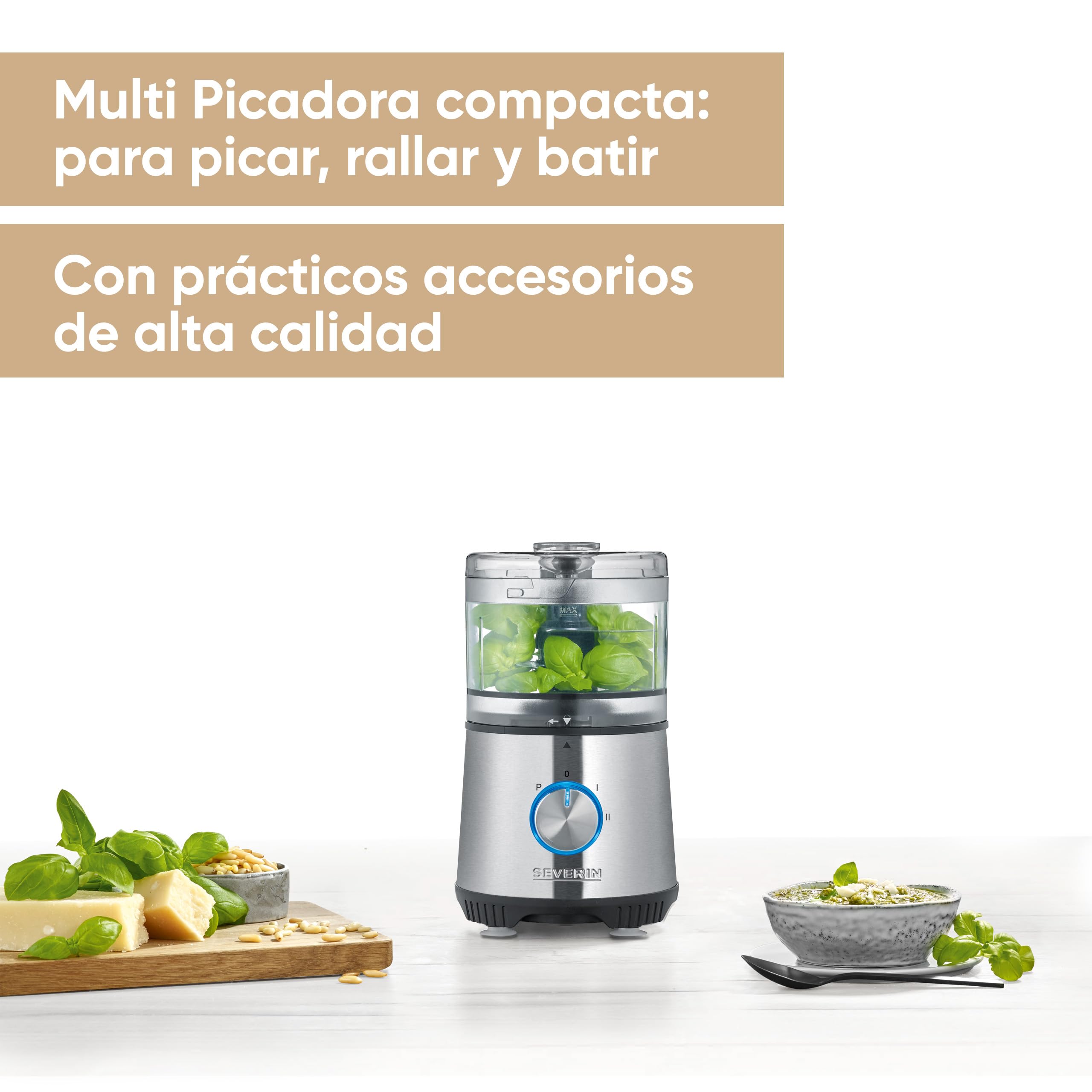 SEVERIN Multi Picadora Compacta, 400 W, 500 ml, Acero Inoxidable, 4 Velocidades, Negro y Plata KM 3865