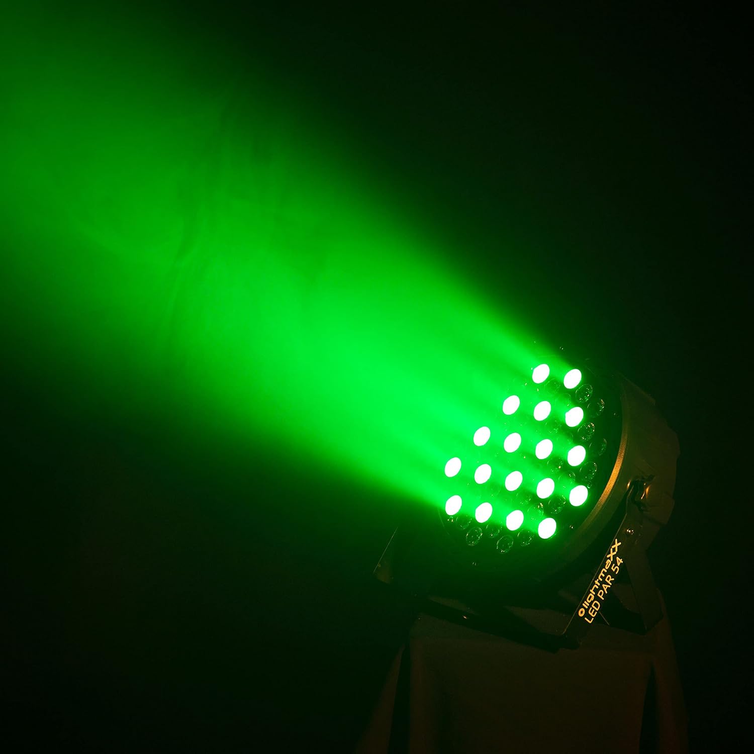 LED PAR 54 emitting a green light beam