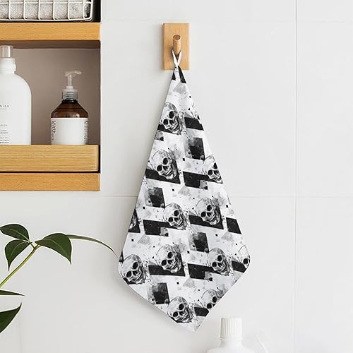 Miniatura 6 de Decorative Hand Towels for Bathroom - Retro White Black Skull Print Soft Absorbent Small Bath Hand Towels for Kitchen, Farmhouse, Spa, Hotel, Guest