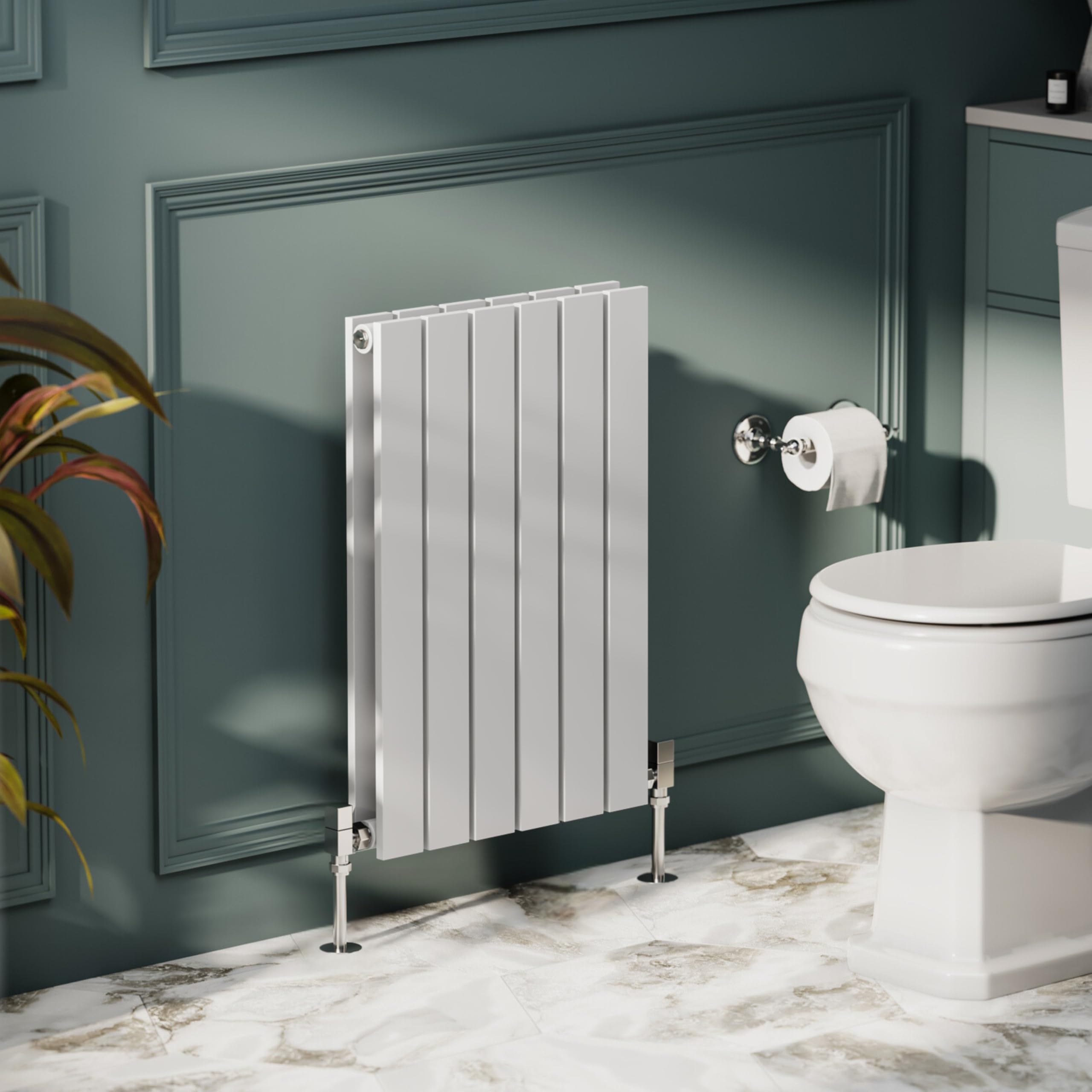 Go Bathrooms Pinta Vertical White Radiator 600 x 408mm White Flat Panel Double Column Vertical Wall Mounted Slim Designer Radiator