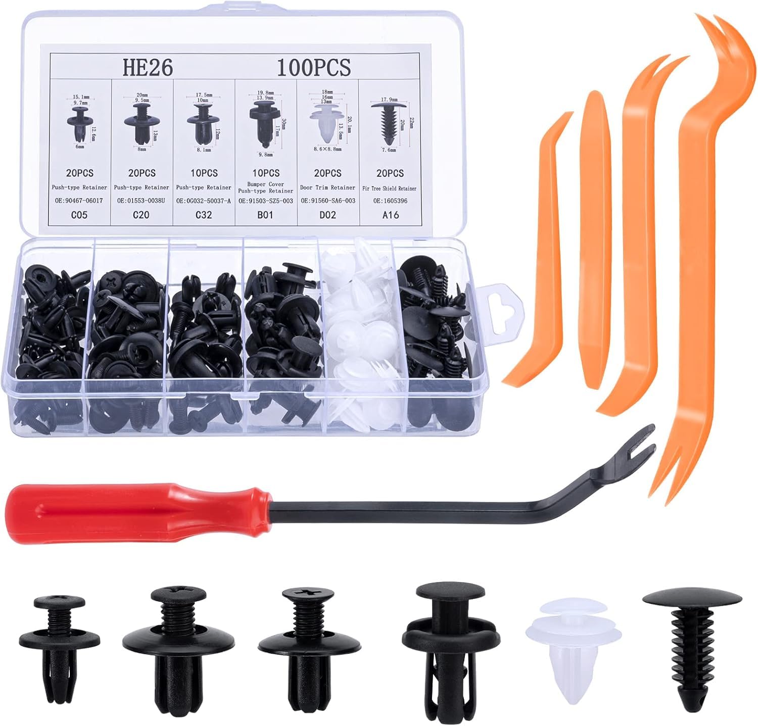 Woniyal 100 PCS Car Body Retainer Clips Set for VW Passat B6 / B7 Alltrack/Variant/Kombi, Car Plastic Rivets Set 6 Sizes Splashguard & Trim Clip Plastic Fasteners