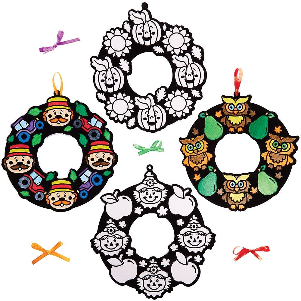 Baker Ross FX242 Harvest Festival Colour in Fuzzy Art Wreaths - Pack of 10, Kids Arts and Crafts Door Decoration, DIY Wreath Kit for Kids