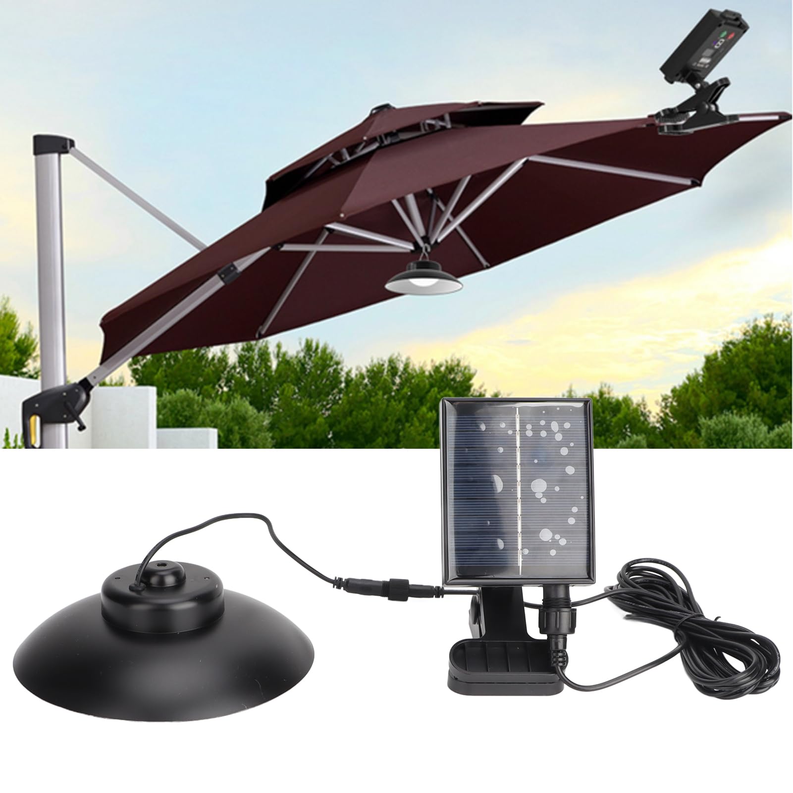 electric lights for patio umbrella ZNYCYE Solar with 8 Lighting Modes These energy 10Ft Electric Patio Umbrella With