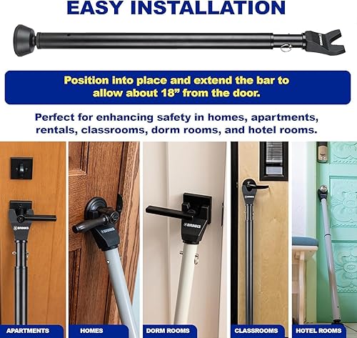 Miniatura 4 de BRINKS Barra de seguridad para puerta – Barra de seguridad de puerta ajustable para viajes, escuela, dormitorio y hogar – Jammer puerta para puertas