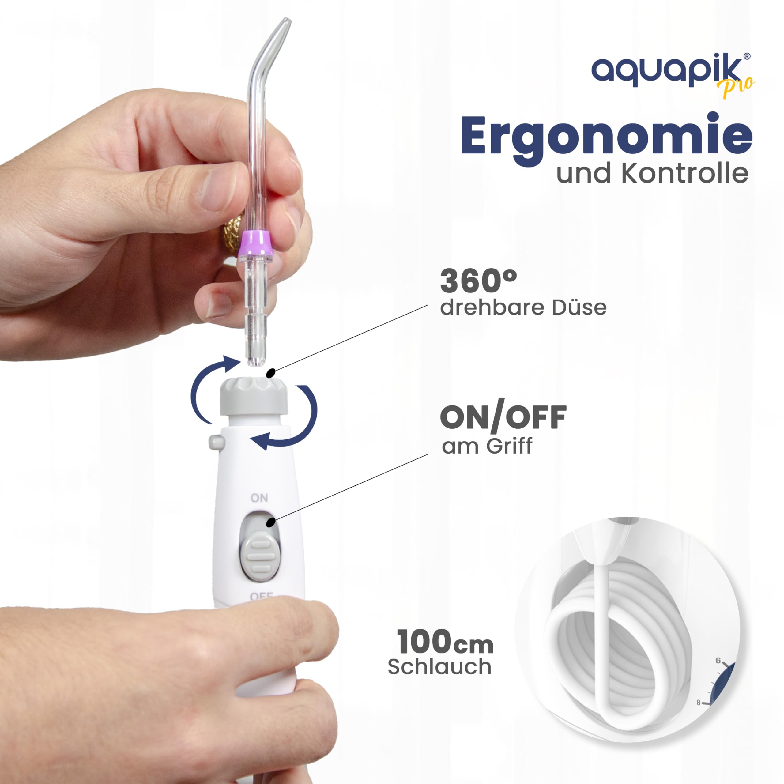 Munddusche Aquapik PROfessionelle mit Precision Pulse Technologie - 10 Druckstufen und 8 Aufsätzen, für Zahnspangen, Implantate, empfindliches Zahnfleisch und die tägliche Mundpflege