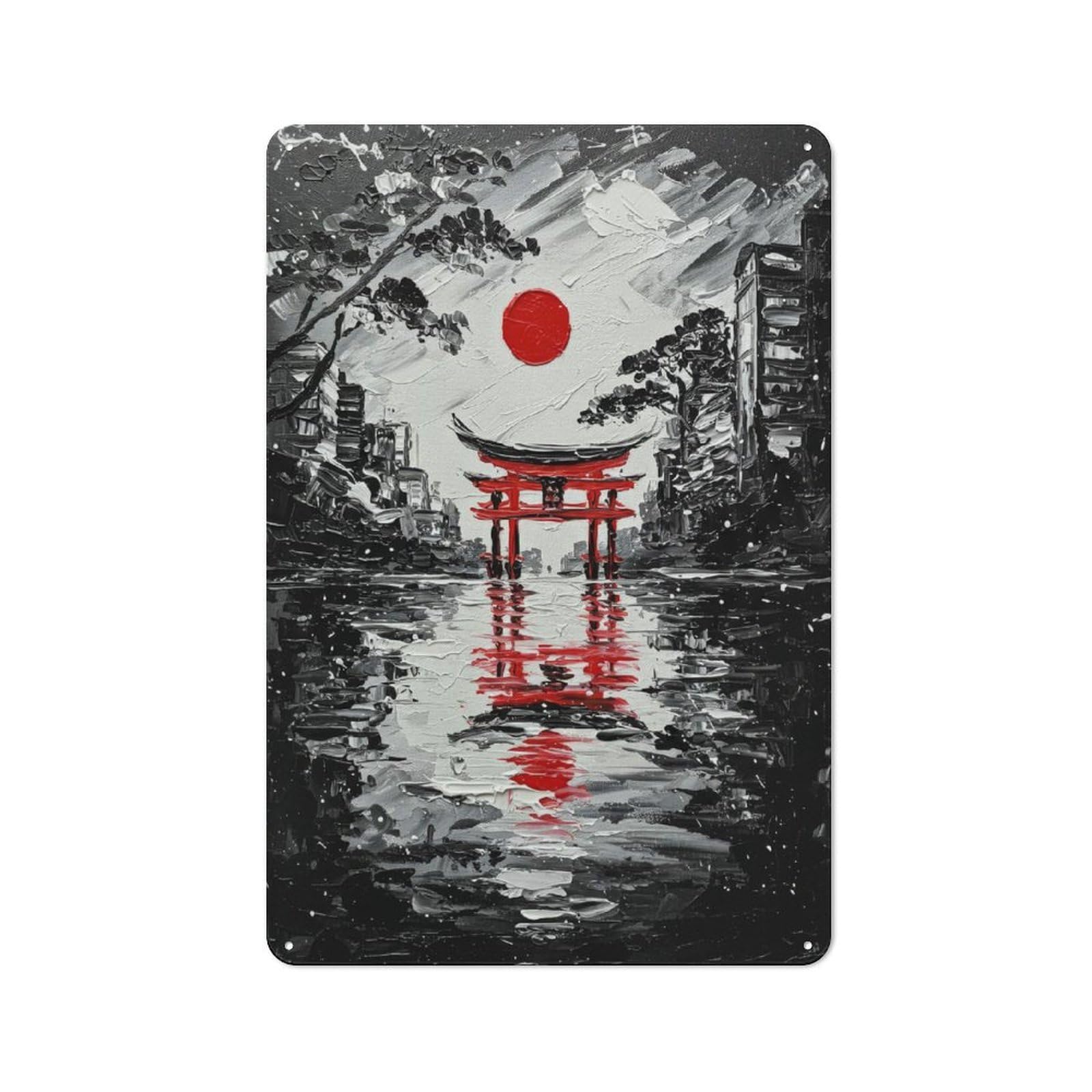 Junmoney Style-3 Japanese Torii Gate Black And White Painting Vintage Metal Sign 30X20cm, Shop Front Style Cafe Wall Decor For Takeaway, Bar, Kitchen Or Counter Area