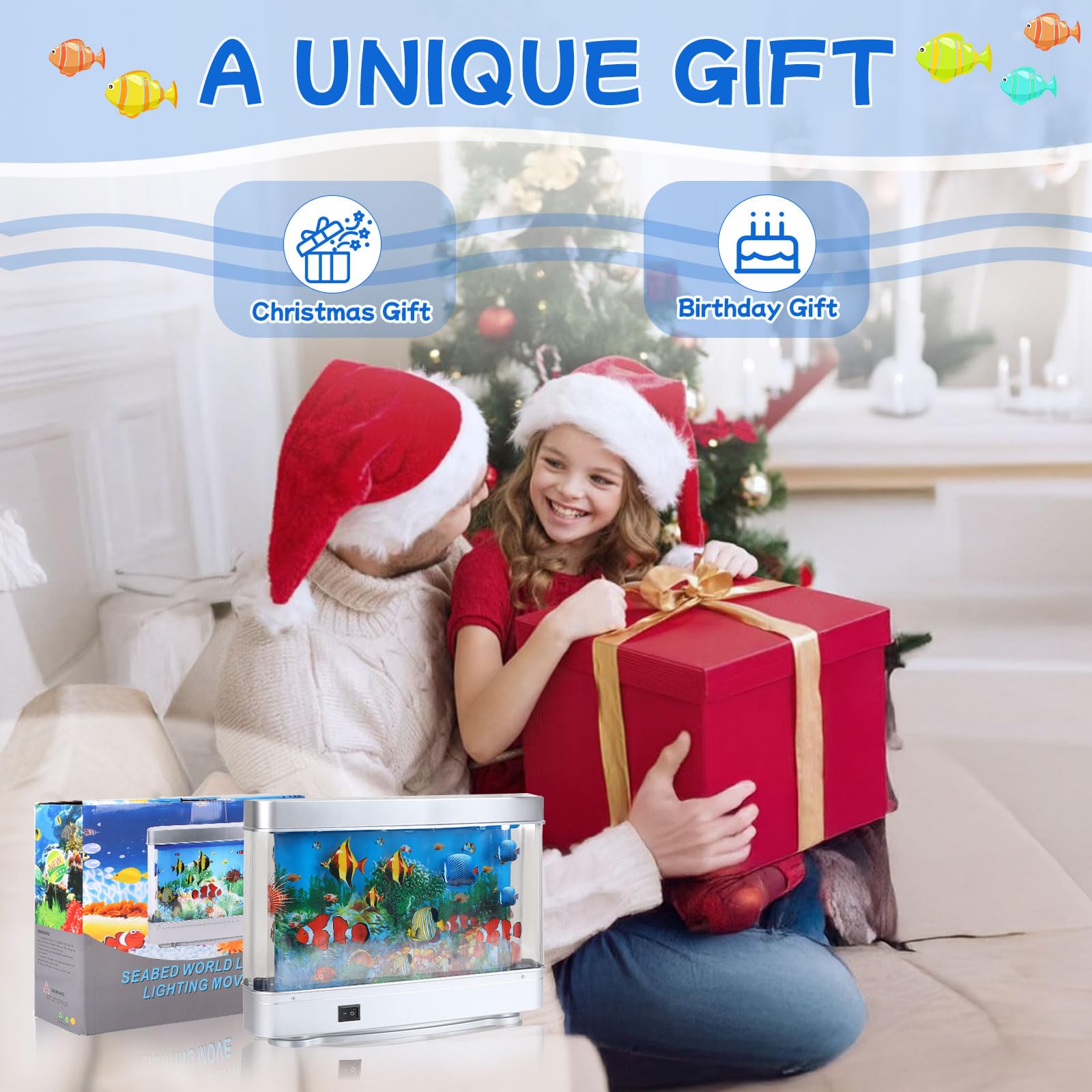 SWAWIS Künstliches Aquarium Fake Aquarium Ocean Fisch Lamp Nachtlicht Dynamischer Virtueller Ozean künstliche Tropische Landschaft Raumdekoration für Raumdekoration EU-Stecker