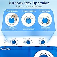 Vista 2 de Lavadora Portátil de Doble Tina - Lavadora Compacta de 14 libras (9.5 libras) y Secadora Centrífuga (4.5 libras) Combo con Bomba de Drenaje