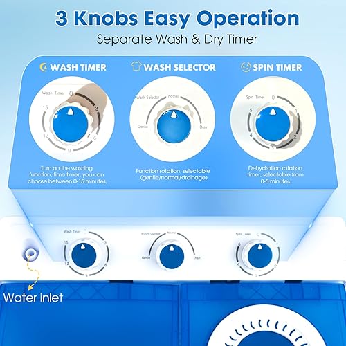 Miniatura 5 de Lavadora portátil de doble tina de 14 libras con capacidad de lavado de 9.5 libras y capacidad de giro de 4.5 libras, perfecta para espacios