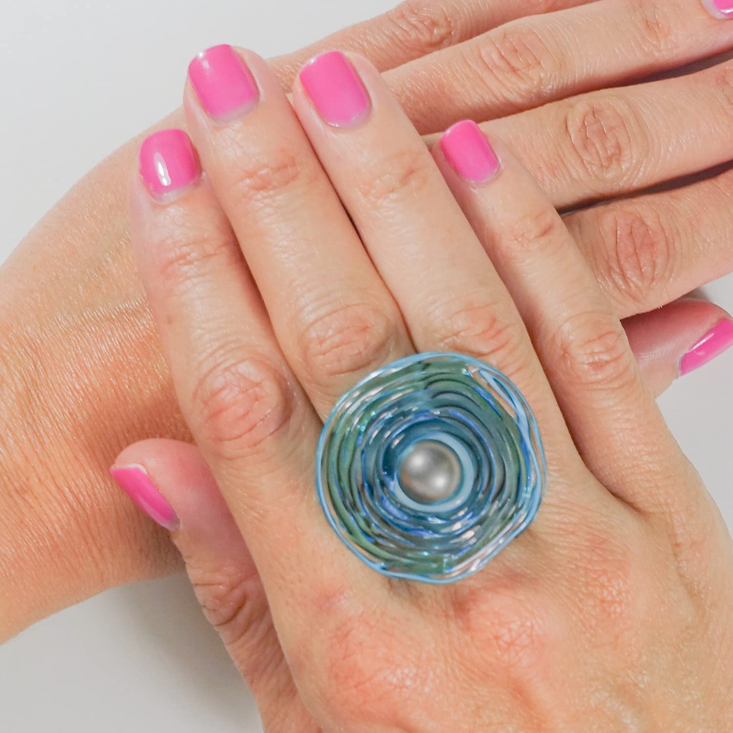 Edelstahl-Ring mit Scheibe aus Murano-Glas in türkis/PASST IMMER/verstellbar (16-21) / Wechsel-Ring/Personalisiertes Geschenk für sie zu Valentinstag Jahrestag Hochzeit Geburtstag Mama