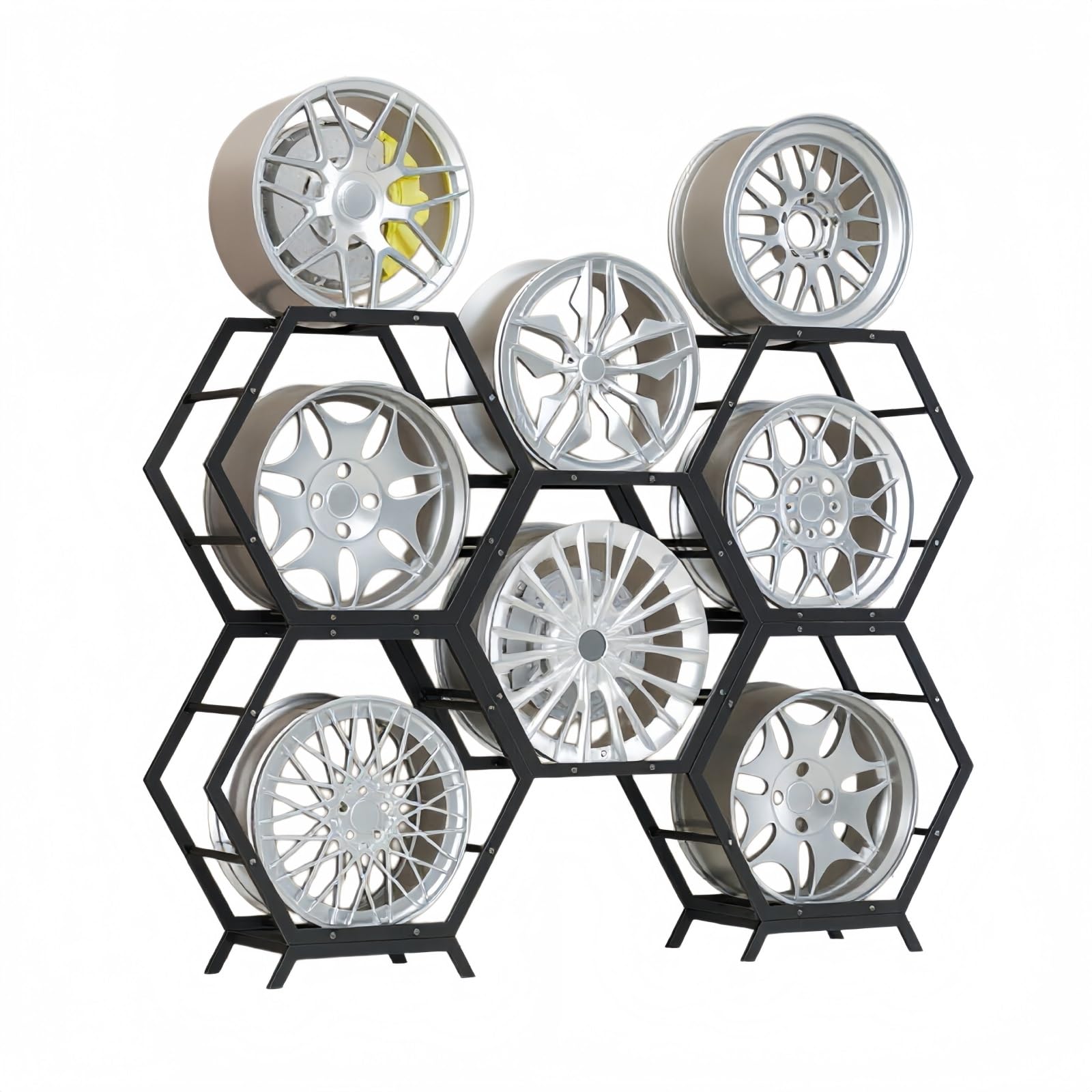 AKFNCJE Adjustable Car Rim Display Rack, Freely Combinable Rim Storage Rack