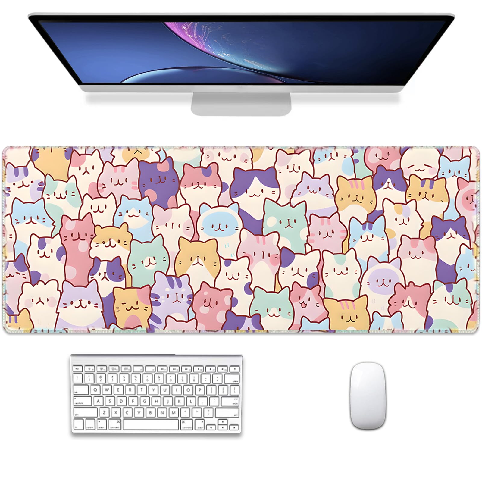 Gaming Mouse Pad XL Extended Anime Mouse Pad 31.5x11.8 inch, Large Cute Kawaii Big Computer Mouse Mat Desk Pad with Non-Slip Rubber Base and Stitched