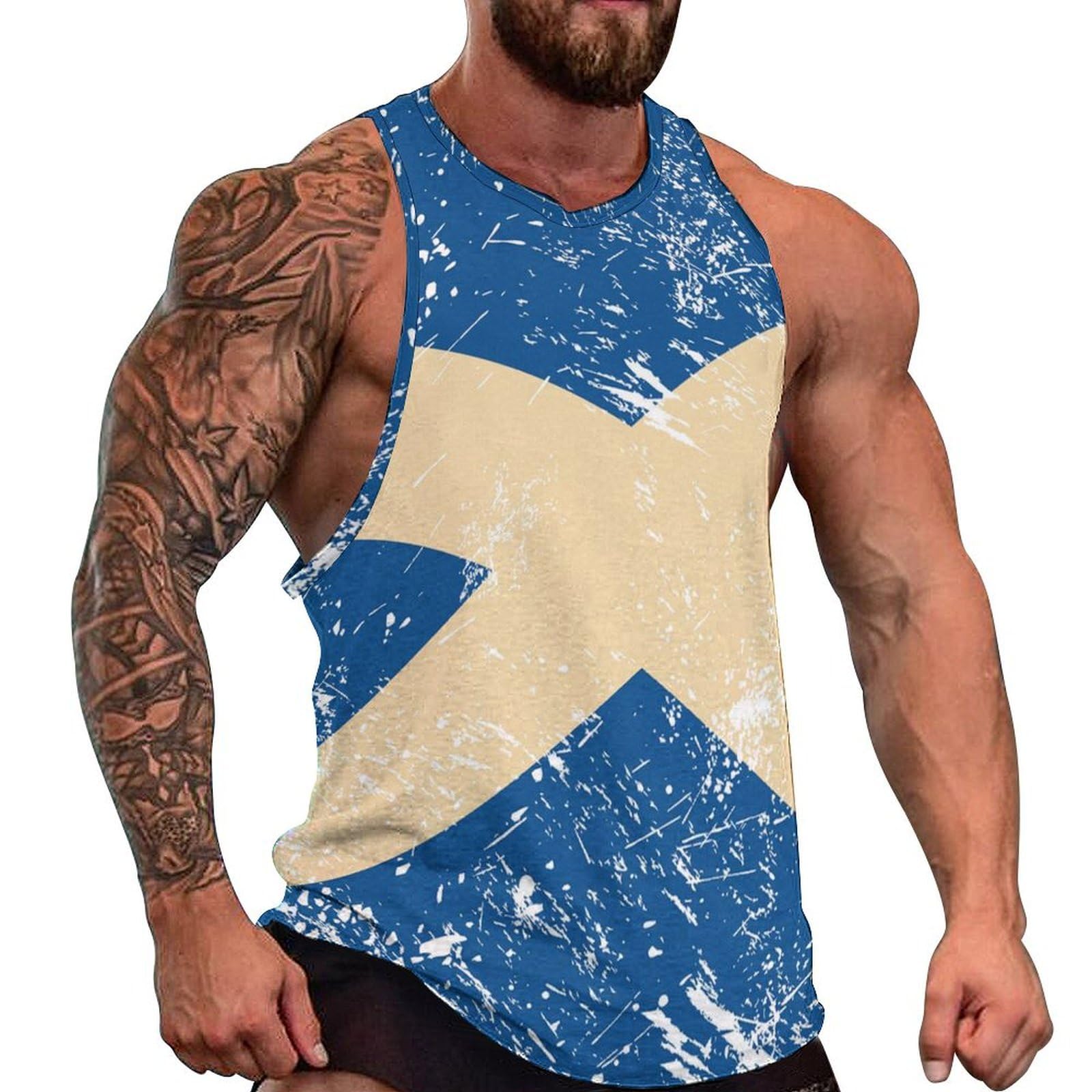 Peiyeety Men's As Pic Scotland Vintage Flag Tank Tops Summer Vest Sleeveless Graphic T-Shirt Beach Gym Shirts