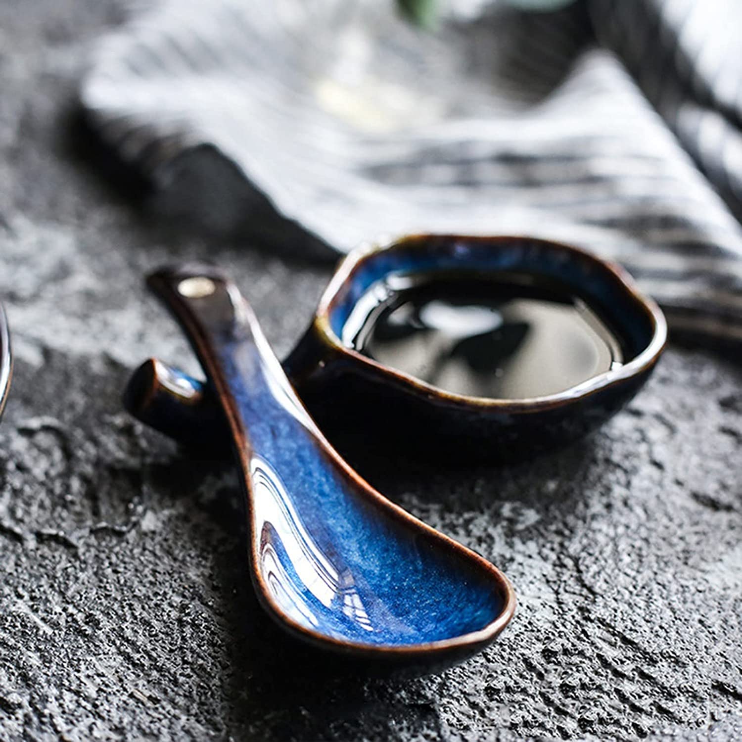Lot de 12 cuillères à soupe en céramique bleue rétro dégradée