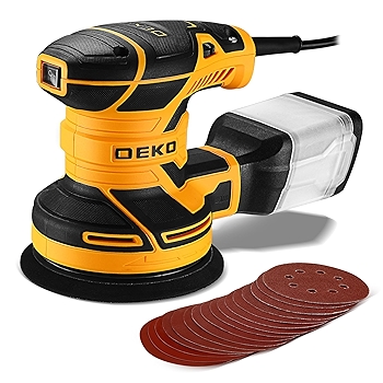 DEKOPRO 5英寸随机轨道砂光机 2.5A 16片砂纸 变速14000RPM 木工砂光工具