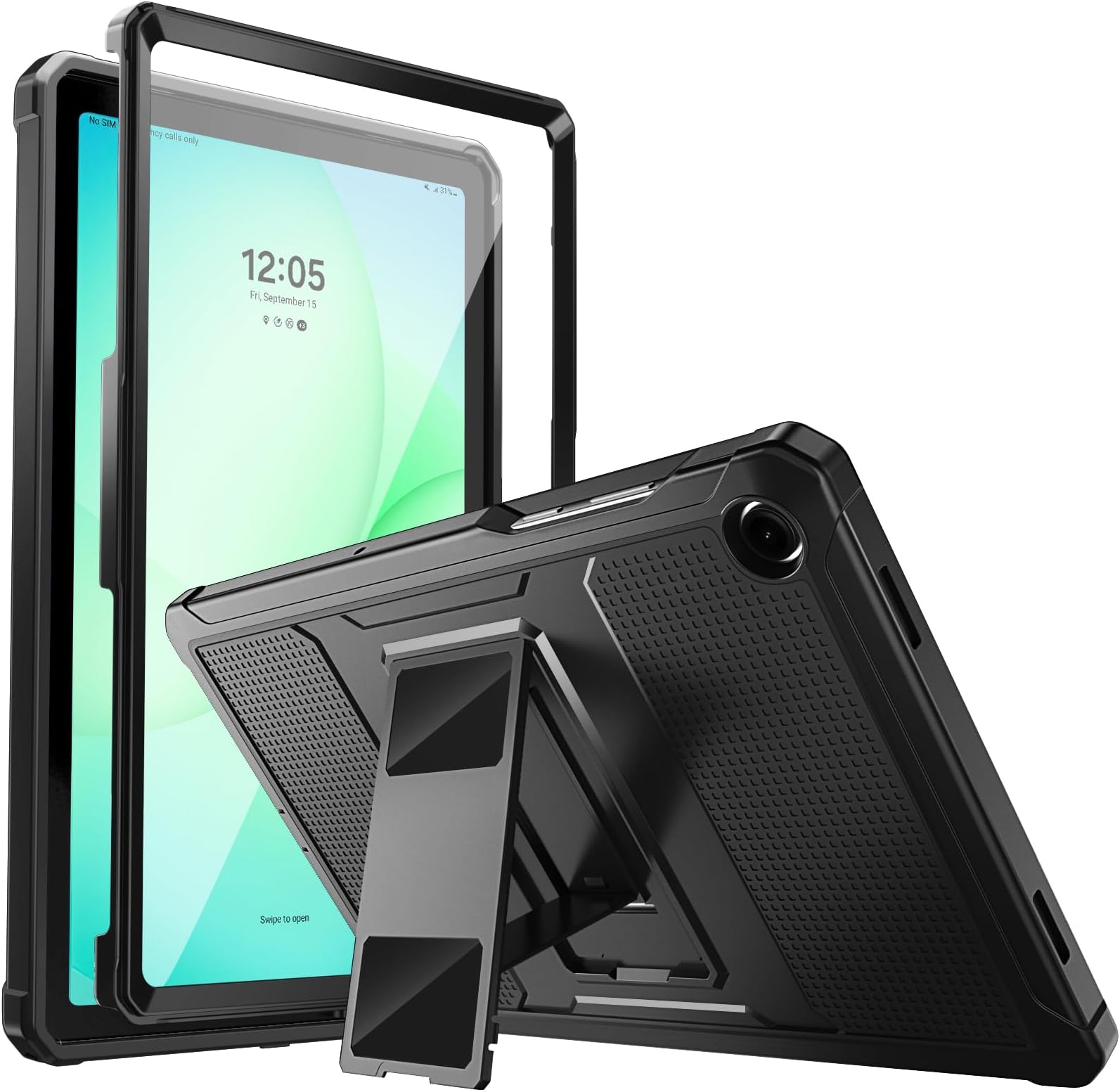 MoKo Case Fit Galaxy Tab A11 Plus/ A9 Plus 11-Inch 2026/2024, Shockproof Full Body Rugged Stand Back Cover with Built-in Screen Protector for Galaxy Tab A11+/ A9+ Tablet, Black