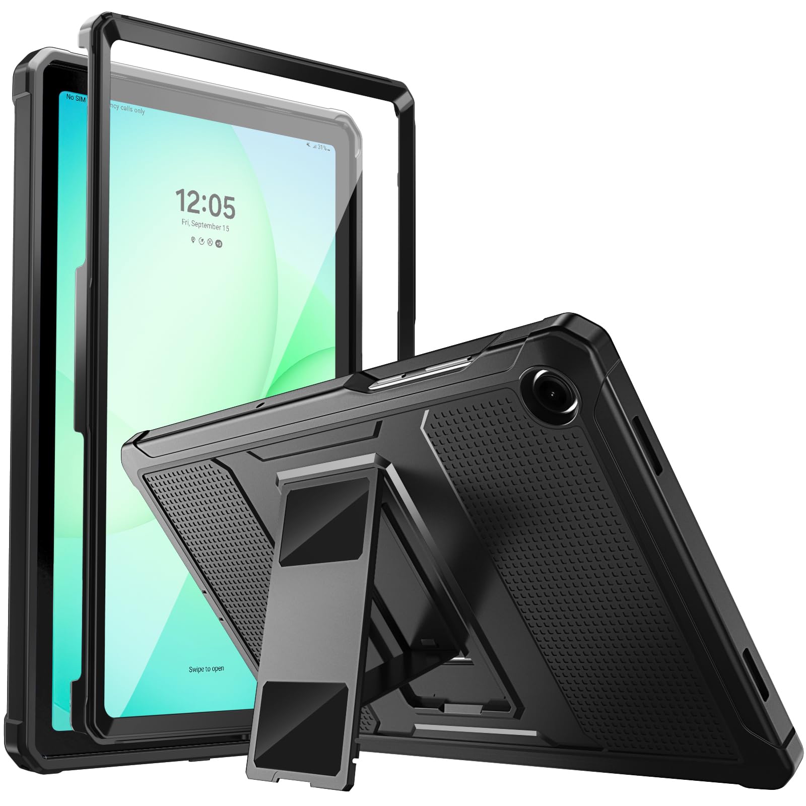 MoKo Case Fit Galaxy Tab A11+ Plus/A9+ 11-Inch 2025/2023, Shockproof Full Body Rugged Stand Back Cover with Built-in Screen Protector for Galaxy Tab A11+/A9 Plus Tablet, Black