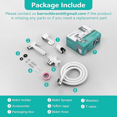 Miniatura 9 de BARROCK Pulverizador de bidé de mano para inodoro, kit de rociado de pañales de tela de bebé de acero inoxidable, juego de accesorios de bidé para