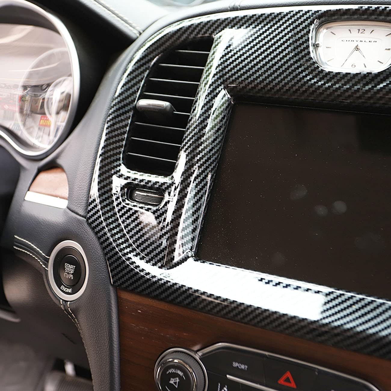 crosselec Carbon Fiber Central Control Navigation Screen Trim for 2015-2021 Chrysler 300