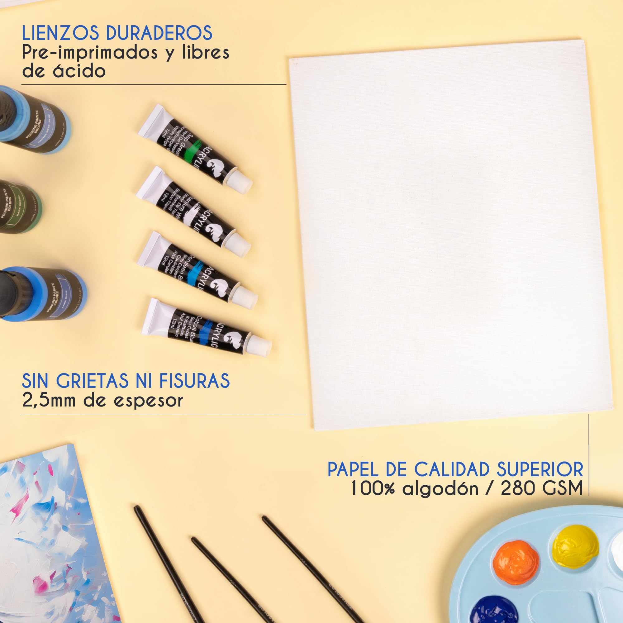 Set de 28 Canvas Telas - Lienzos para Pintar de Varios Tamaños - 13x18, 20x25, 24x30, 30x40 - Algodón sin Ácidos - Todos los tipos de Pintura sobre Lienzos