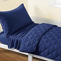 FLXXIE 4-Piece Toddler Bedding Set Microfiber Crib Sheets Quilt Comforter Navy Blue Boys Girls