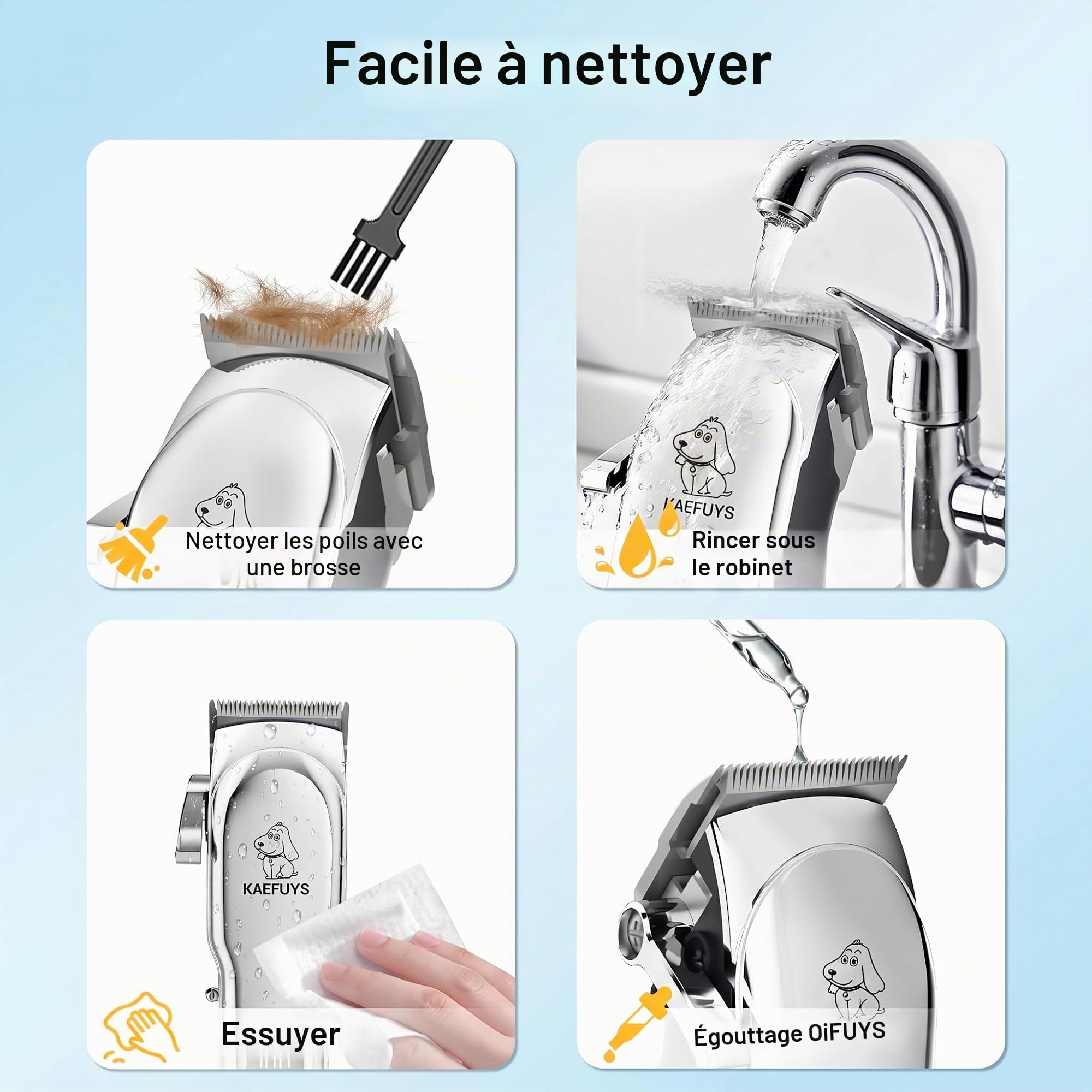 KAEFUYS Tondeuses Chiens Professionnelle IPX7 Tondeuse Animaux Sans Fil Faible Bruit Charge Rapide avec Ecran LCD et 6 Accessoires de Peigne Convient aux Grands Animaux de Compagnie