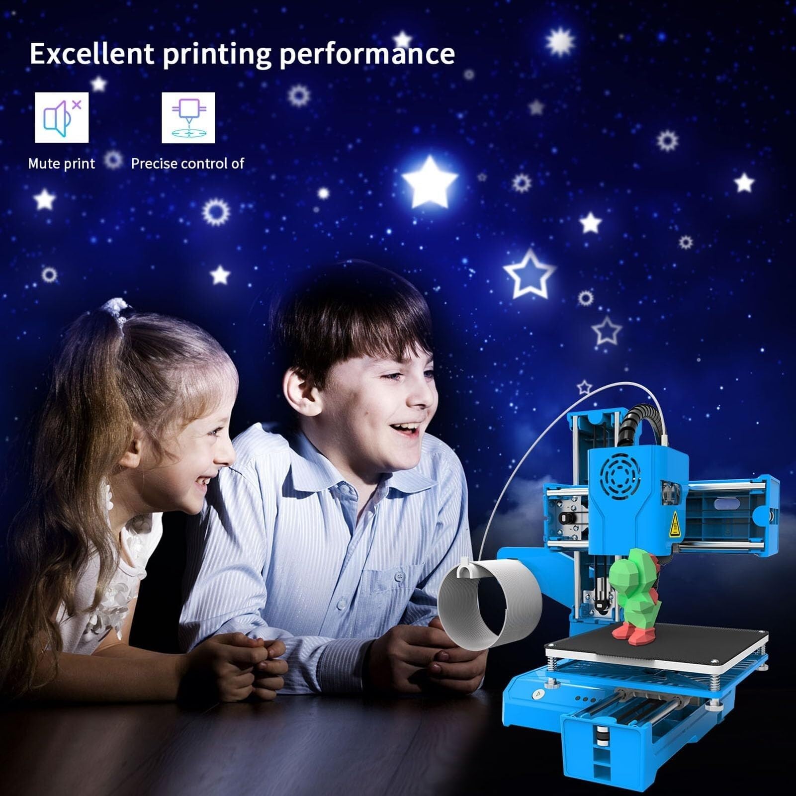 Imprimante 3D Mini machine d'impression de bureau pour enfants Format d'impression 100 x 100 x 100 mm Plateforme amovible Impression One-Key avec carte TF Filament échantillon PLA pour débutants