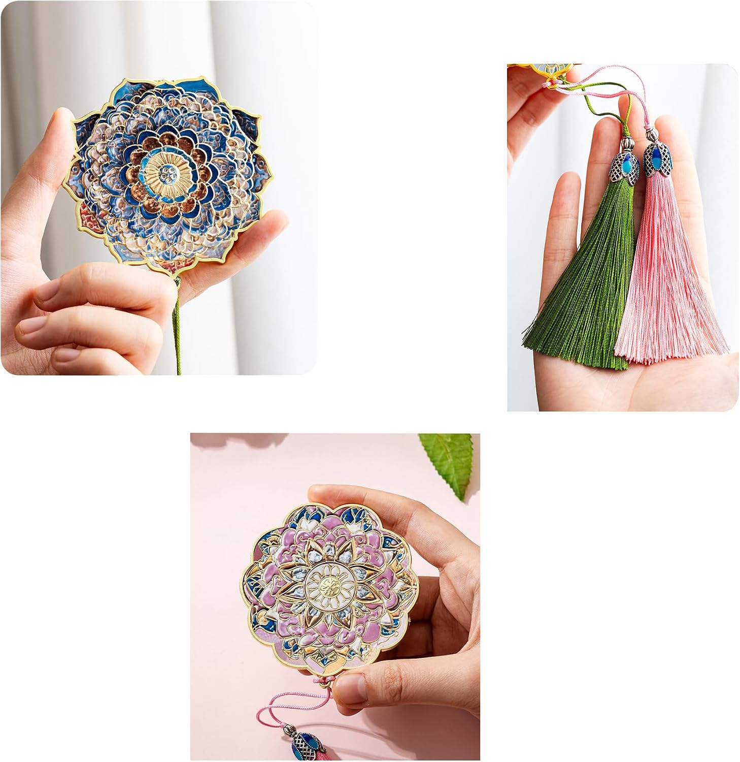 Mandala Bohemian Flower Compact Mirror Hand Held Purse Pocket Travel Portable Desk Cute Vintage Gift for Girls Mini Small (A-Pink) image 5