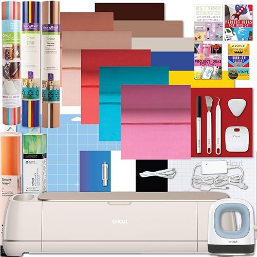 Cricut Maker 4 & Mini Heat Press Bundle - Cutting Machine & Heat Press with Heat Transfer Vinyl, Beginner Kit for DIY Apparel, Tote Bags, HTV Projects
