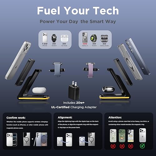 Miniatura 2 de Cargador inalámbrico 5 en 1 estación de carga magnética con banco de energía portátil para múltiples dispositivos AppleSamsung para Apple Watch