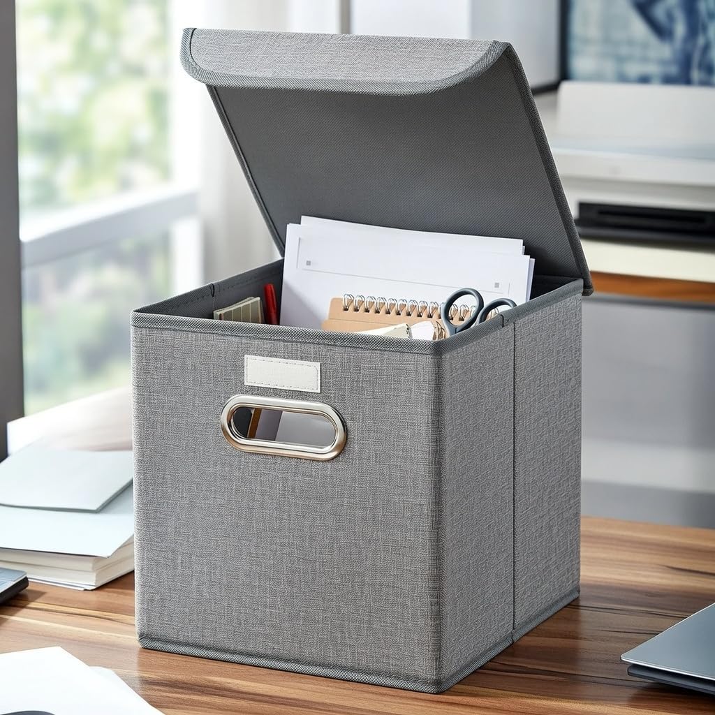 Stick&Shine 6er Set Hellgrau Faltbox 25 x 25 x 25 cm Aufbewahrungsbox faltbar, mit Deckel