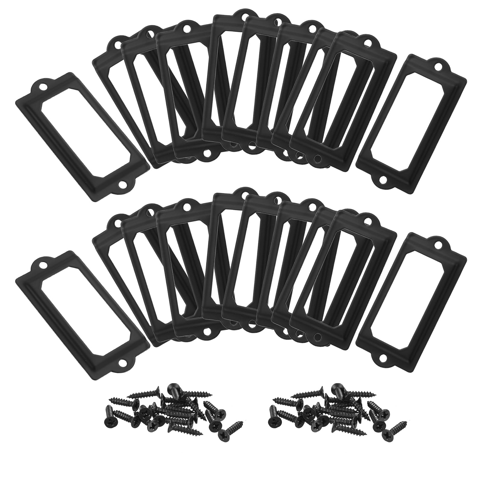 sourcing map Metal Label Holders, 70x33mm 20pcs File Name Card Tag Label Holder Frame for Office Library Drawer Cabinet Shelves, Black