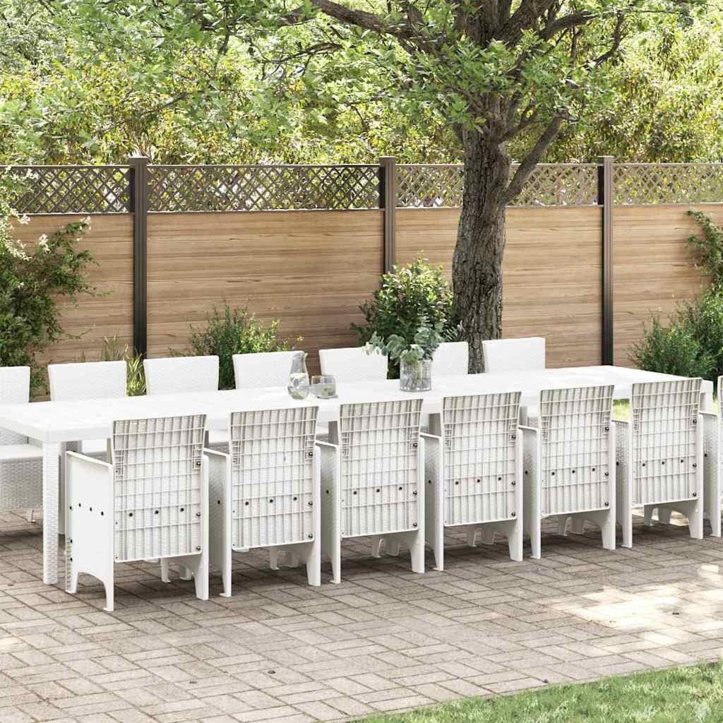 vidaXL Set da Pranzo da Giardino con Cuscini 15 PCS Bianco PP, Set da Pranzo per familiari all'aperto, Rettangolare, arredo Moderno, Chic per Feste in Giardino