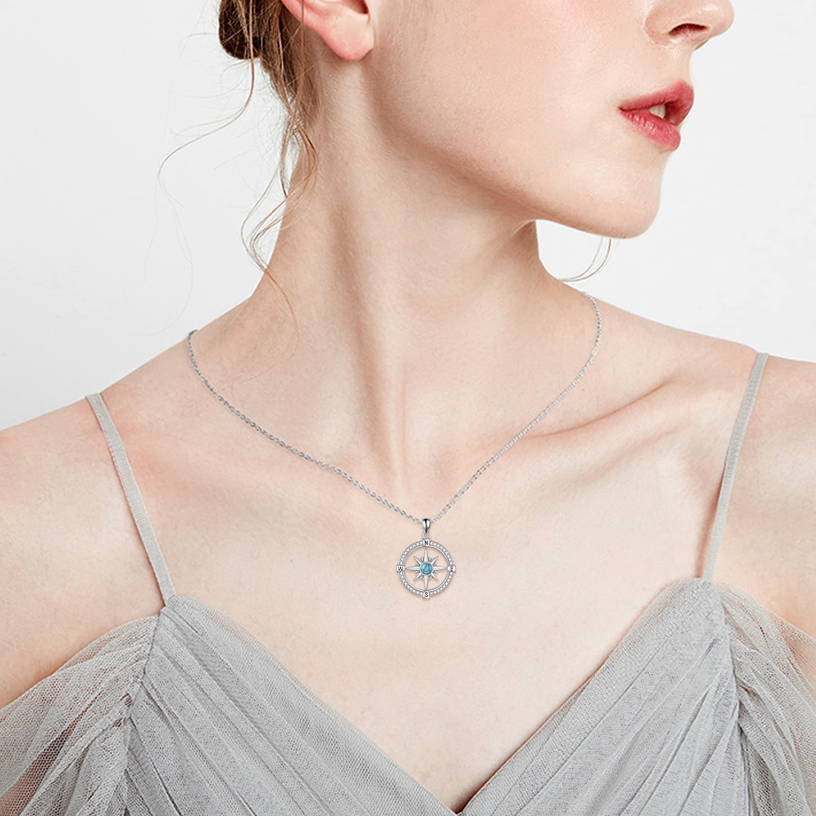VONALA Collar de plata de ley 925 con colgante de corazón de estrella de mar para mujer, 27.2mm x 20mm, Plata esterlina, Turquesa