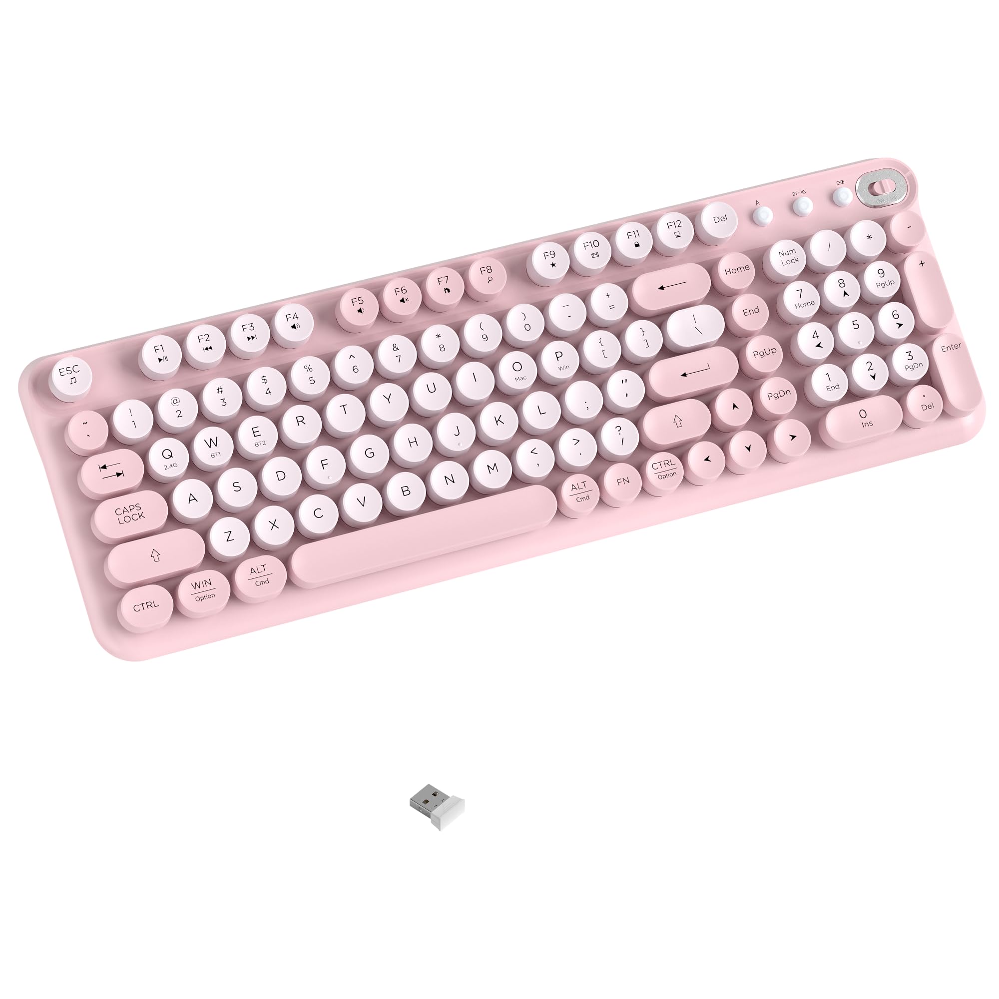 Photo 1 of COVEVA Wireless Bluetooth Keyboard, Full Size Retro Round Keycaps (Pink)