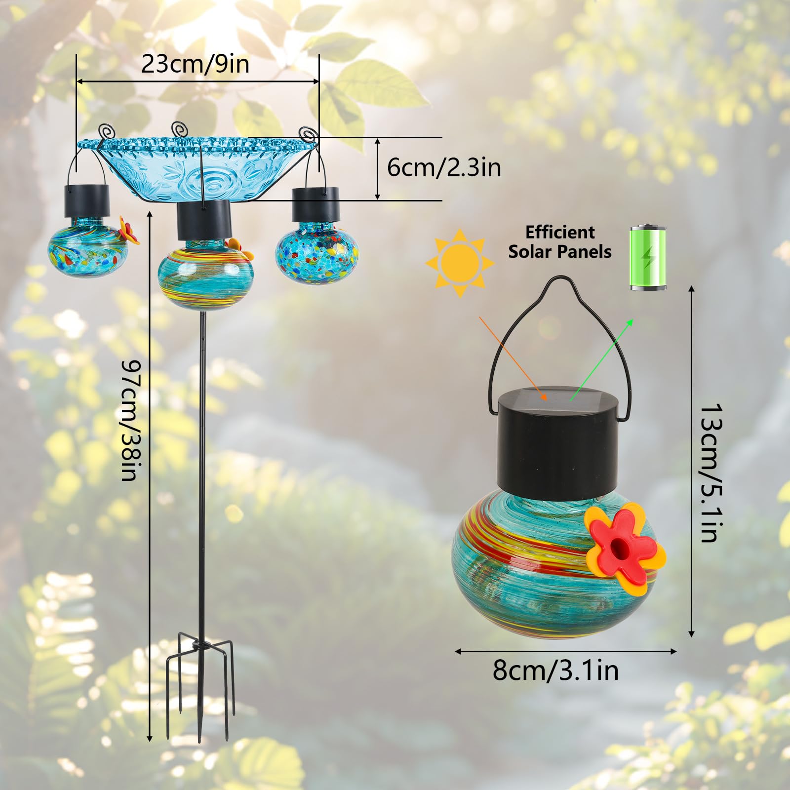 Mangiatoia da giardino solare con contenitore trasparente Costruzione resistente alla corrosione Installazione a senza sforzo Mangiatoia per uccelli in plastica resistente