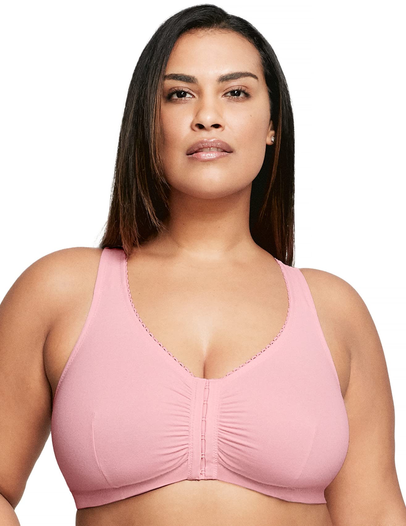 GlamoriseWomen's Plus Size Front-Closure Cotton T-Back Wirefree #1908