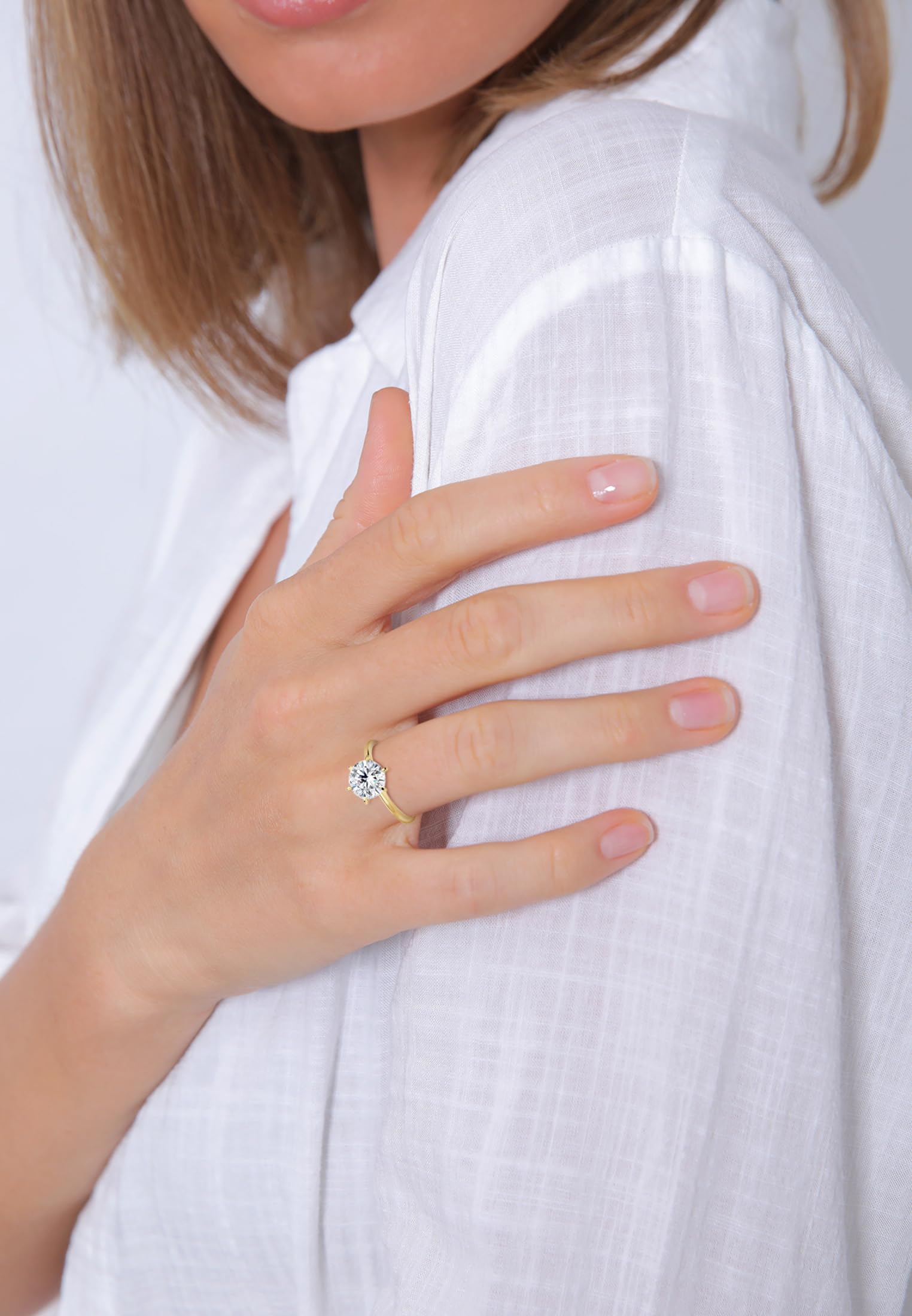 Elli PREMIUM - Bague solitaire de fiançailles Femme - 9_k_(375) Or jaune Oxyde de Zirconium - Taille 52 - 0606930115_52