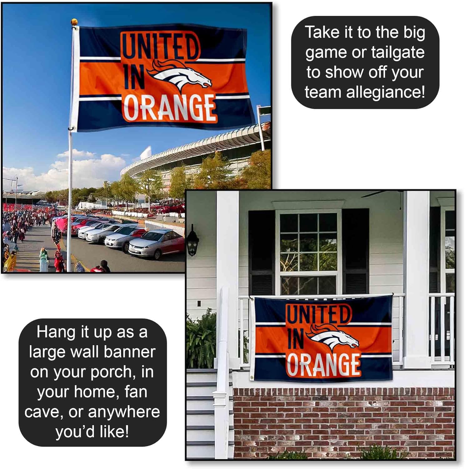 Denver Broncos United In Orange 3x5 Outdoor Flag