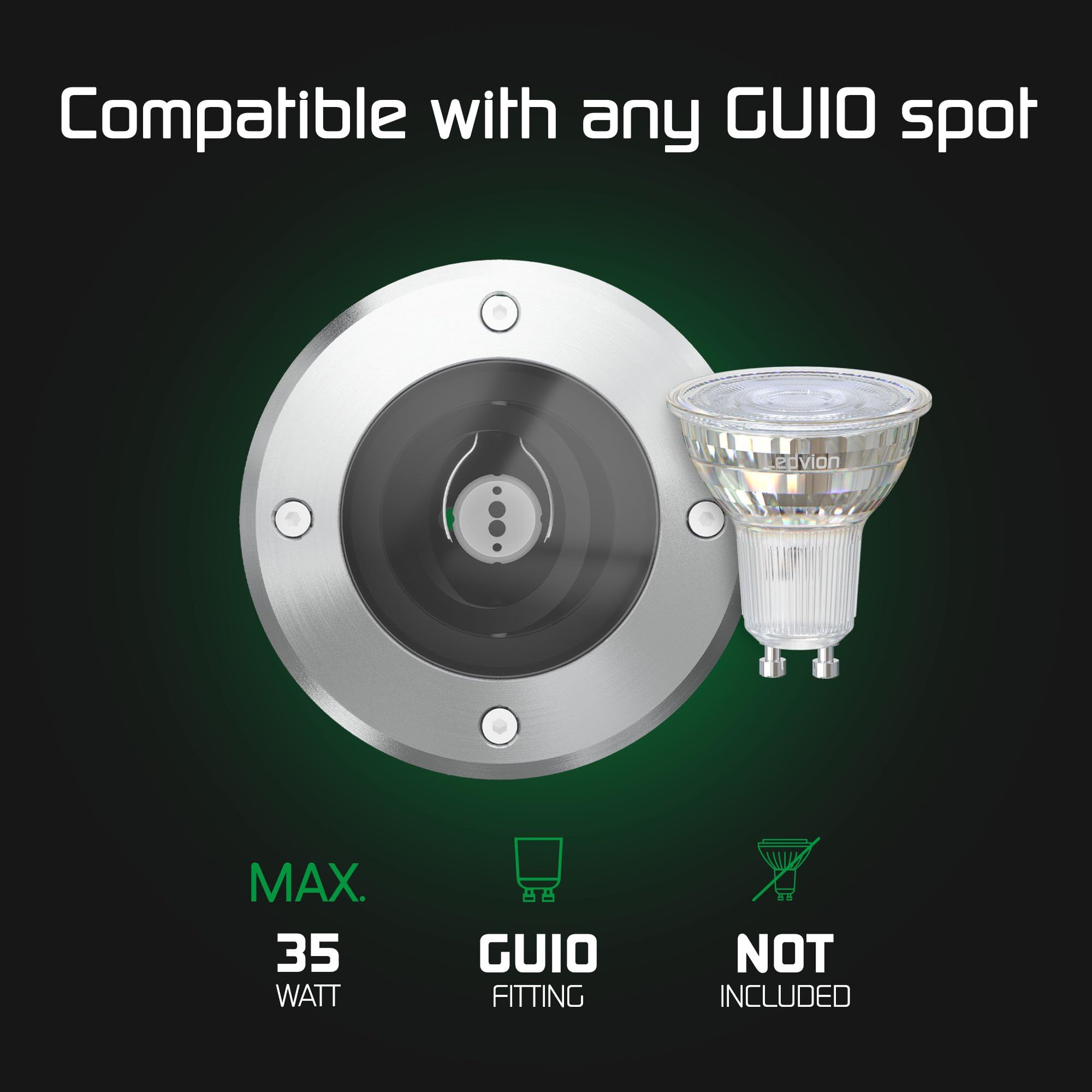 Ledvion - Faretto LED da incasso rotondo, GU10, acciaio inox, IP67, cavo 1m, orientabile, illuminazione esterna