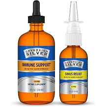 Sovereign Silver Immune Support + Natural Nasal Spray Bundle, Colloidal Silver Bio-Active Hydrosol 10 PPM, 8 Fl Oz Immune Support with Liquid Dropper & 2 Fl Oz Sinus Care Combo Pack
