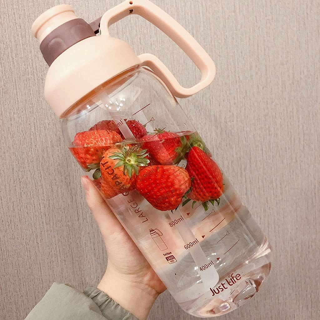Générique Bouteille Bouteille d'eau Bouteille d'eau De Motivation 1800 Ml/60 Oz avec Paille, Bouteilles À Boire Transparentes pour Sports De Plein Air avec Échelle De Volume Sport Gourde Eau
