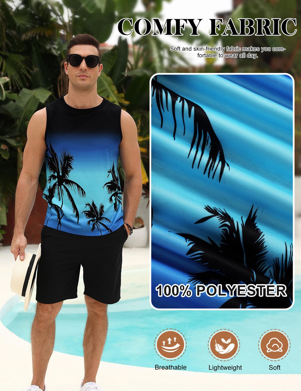 heekpek Camiseta Sin Mangas Hombre Camisetas Tirantes Transpirable Estampado Palmera Tank Top Playa Deporte Gym Gimnasio Fitness