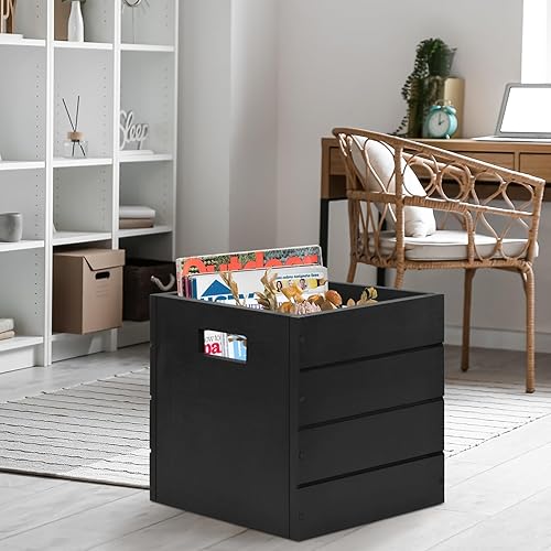 Miniatura 4 de Y&ME YM Caja de madera con asas, cajas de almacenamiento de madera, organizador de cubos de madera decorativo rústico para juguetes y accesorios