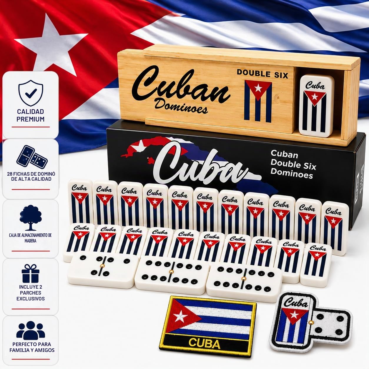 Dominó Doble Seis Estilo Cubano - 28 Azulejos Blancos Clásicos con Pips
