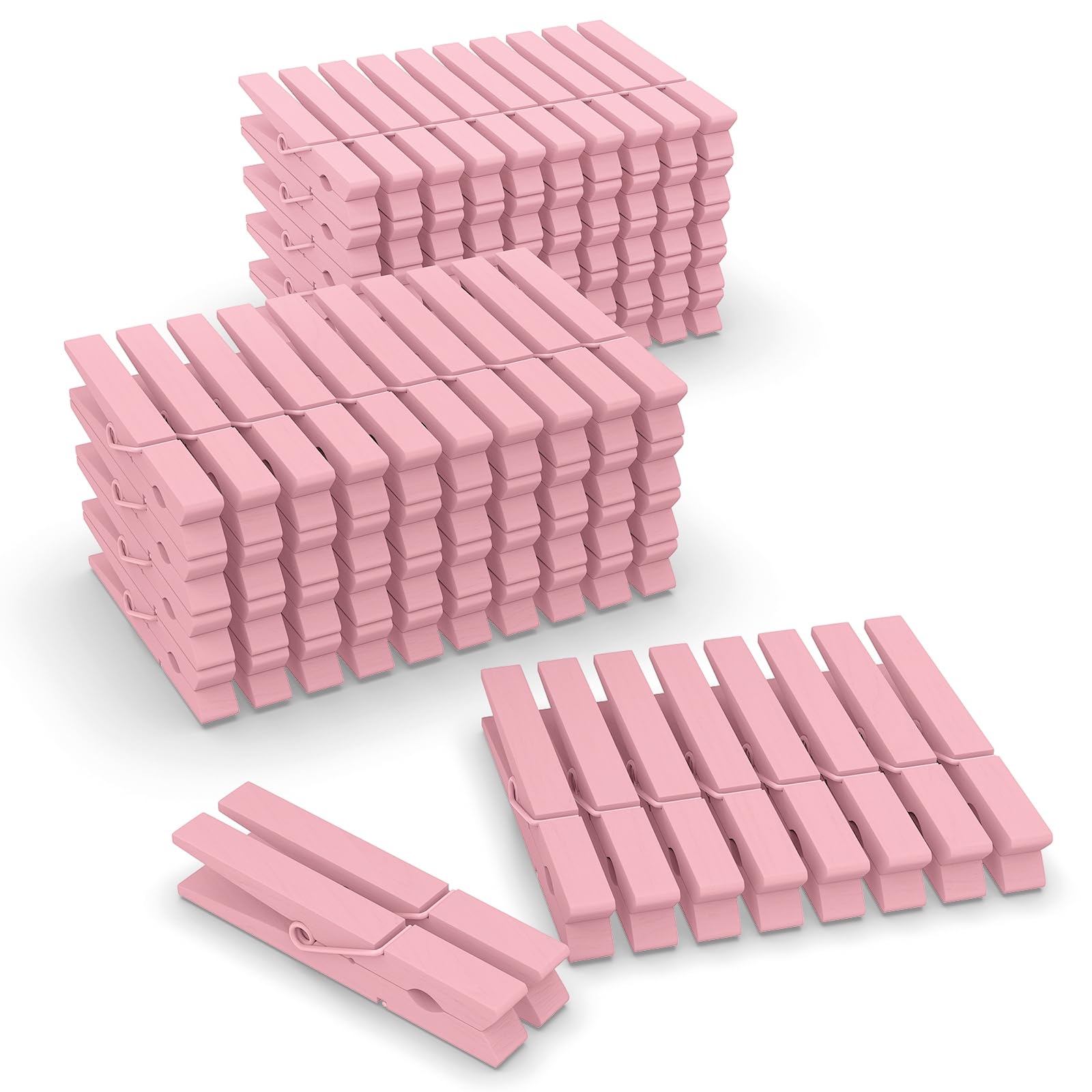 Photo 1 of 100 Pcs Pink Clothes pins - 2.9 Inch Wooden Clothespins Cheer Clips