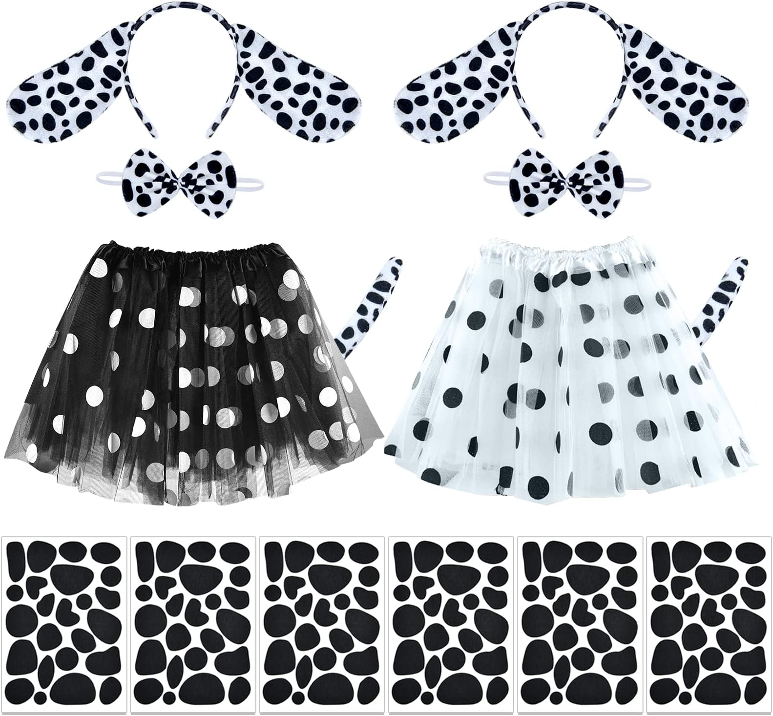 Coopay 14 Pieces Dalmatian Costume Set Spotted Dog Ear Headband, Bow Tie, Tail, Tutu Skirt and Adhesive Felt Stickers Accessories for Halloween Cosplay Costume Dress Up Party Decoration